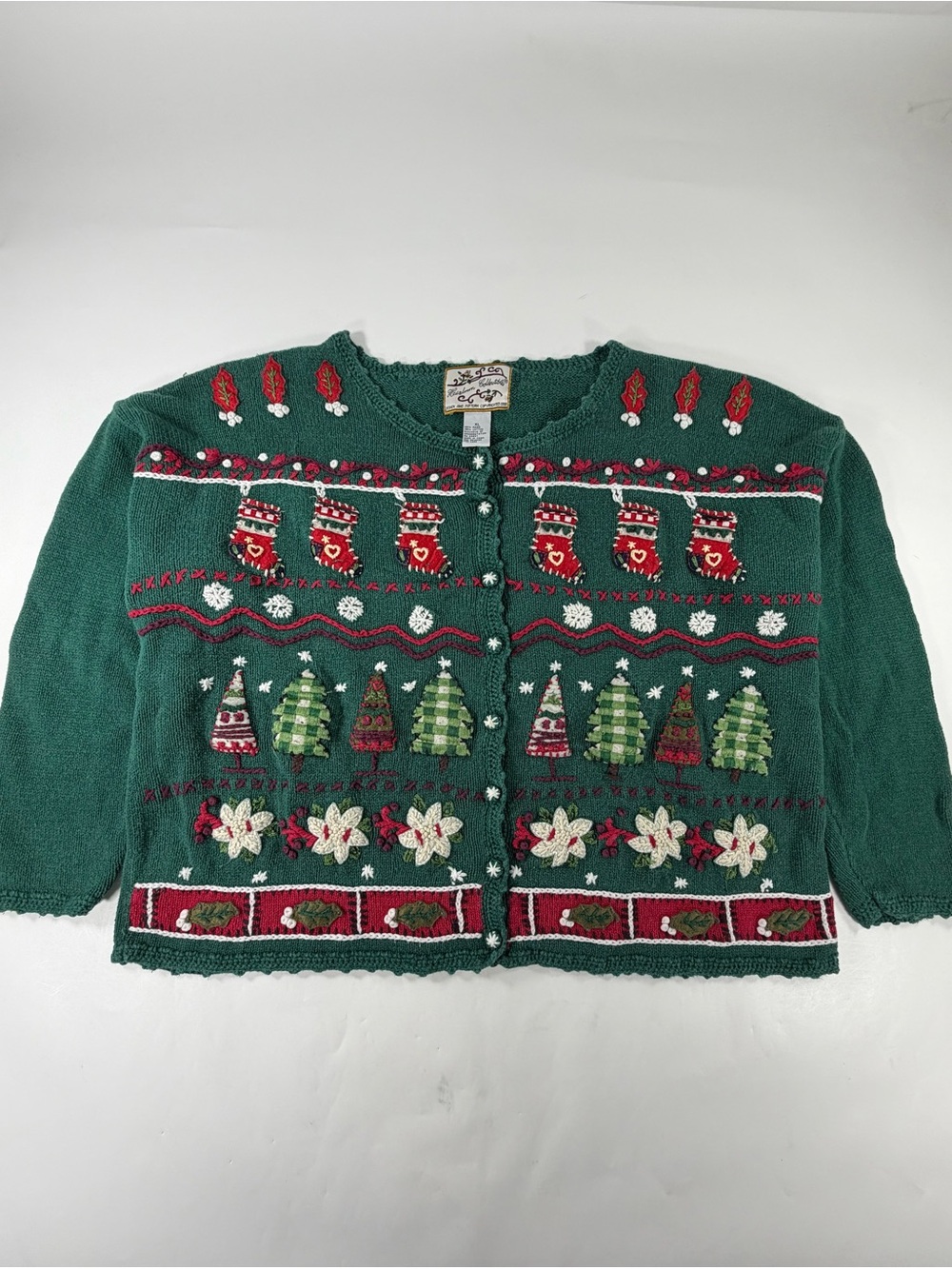 Vintage Horizon Collectibles Ugly Christmas Cardigan Sweater Embroidered XL Y2K